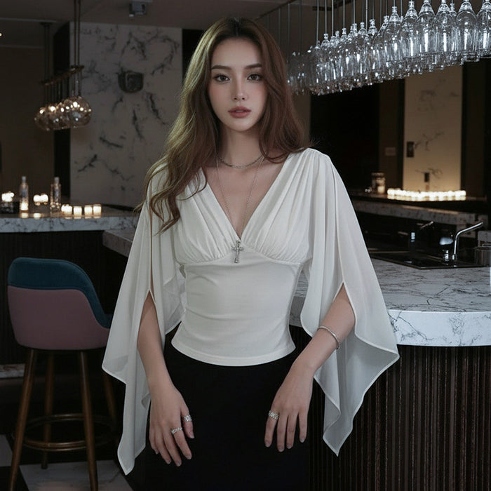 Adams V Neck Mesh Top - White