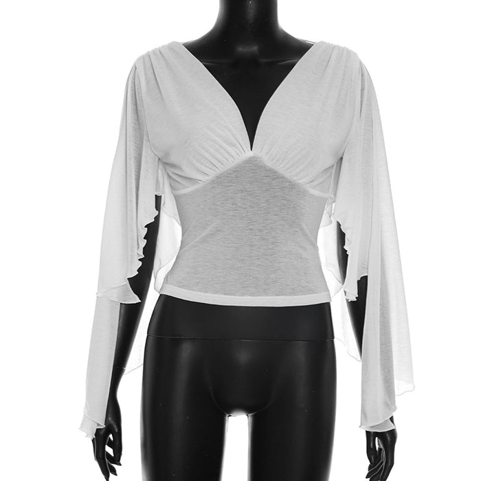 Adams V Neck Mesh Top - White