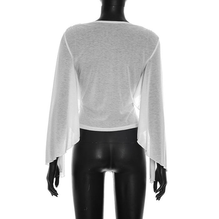 Adams V Neck Mesh Top - White