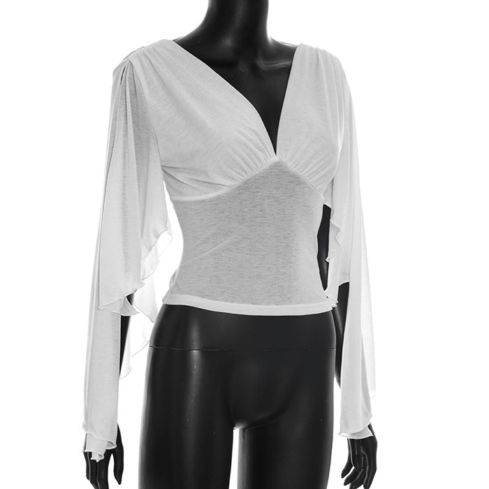 Adams V Neck Mesh Top - White