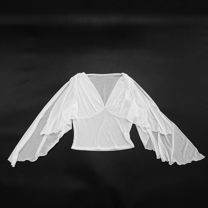 Adams V Neck Mesh Top - White
