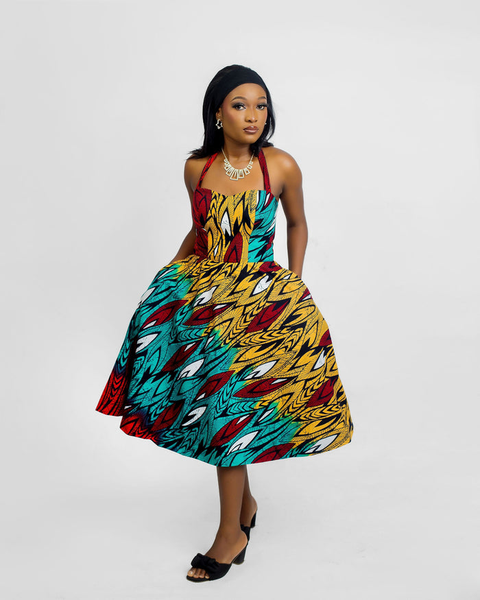 Adanna Women’s Ankara Halter Midi Dress