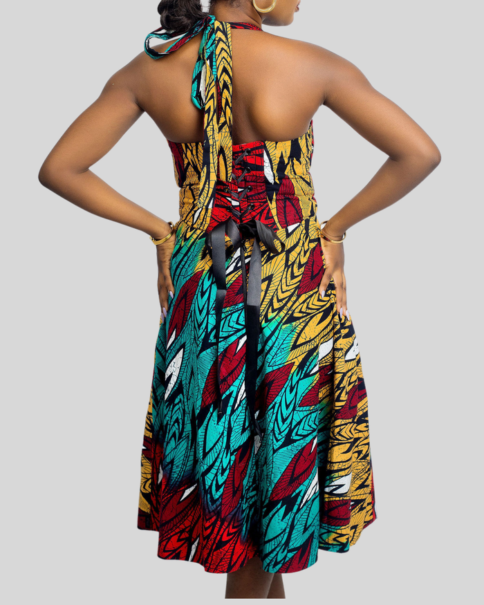 Adanna Women’s Ankara Halter Midi Dress