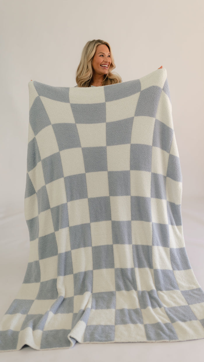 Adult Plush Throw Blanket in Cornflower Blue Checkered