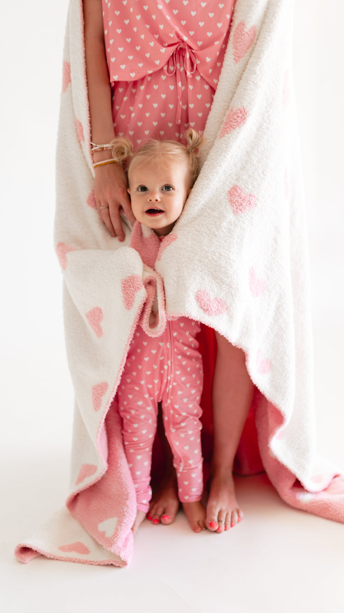 Adult Plush Throw Blanket in Pink Hearts