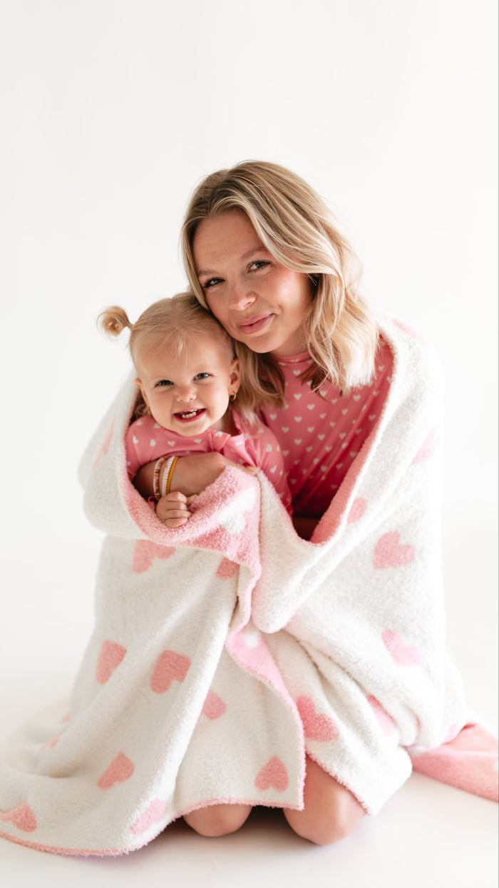 Adult Plush Throw Blanket in Pink Hearts