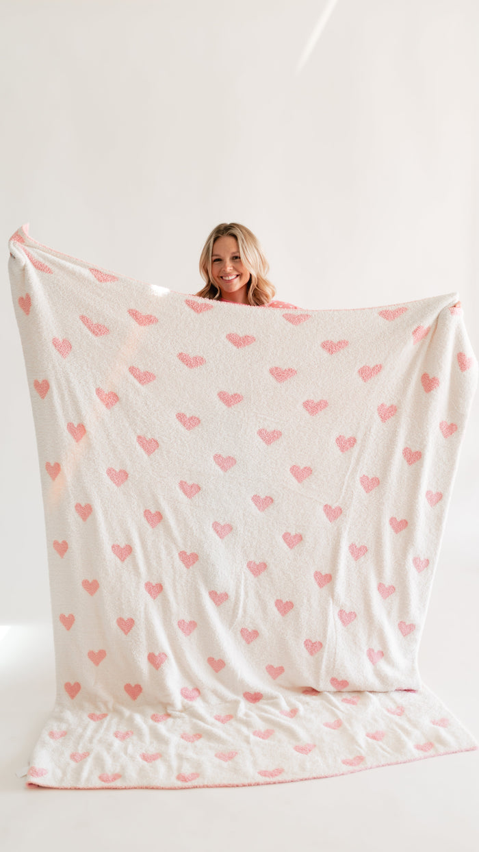 Adult Plush Throw Blanket in Pink Hearts