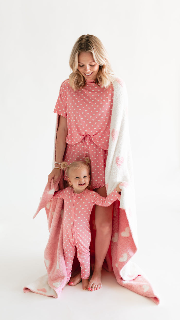 Adult Plush Throw Blanket in Pink Hearts