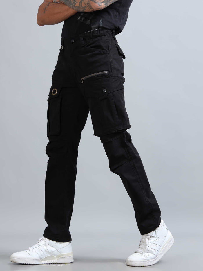 Black Cargo Pants for Men front view - Aero Nord Cargo Pant by Italian Colony