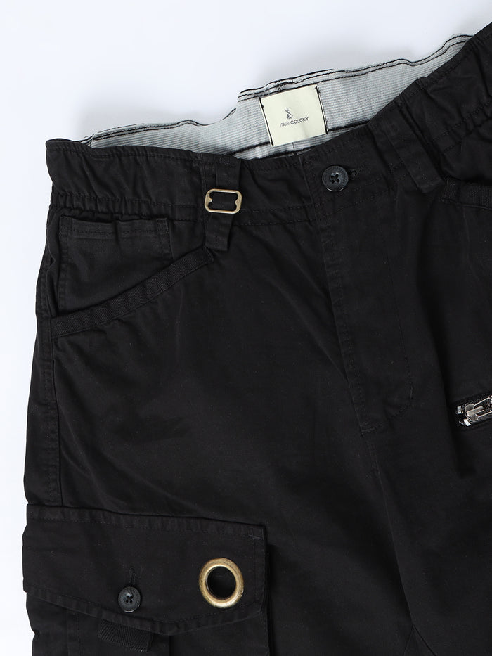 Black Cargo Pants for Men detail view - Aero Nord Cargo Pant by Italian Colony