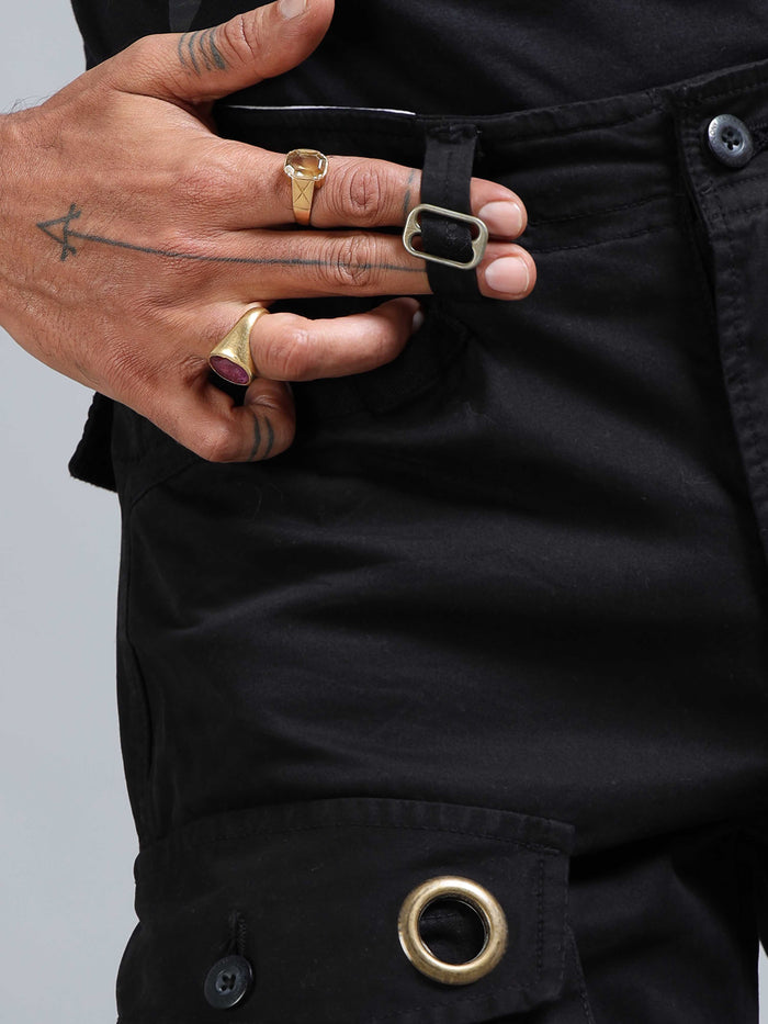 Black Cargo Pants for Men detail view - Aero Nord Cargo Pant by Italian Colony