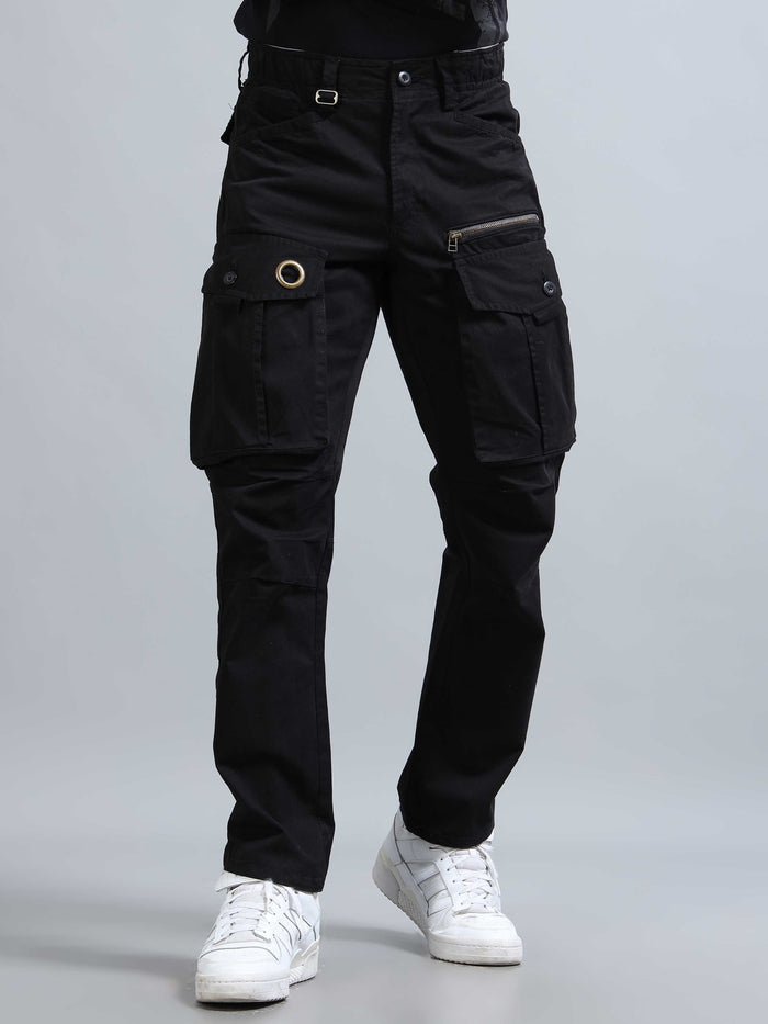 Black Cargo Pants for Men detail view - Aero Nord Cargo Pant by Italian Colony
