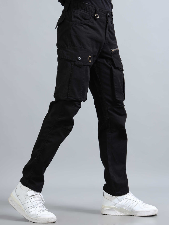 Black Cargo Pants for Men detail view - Aero Nord Cargo Pant by Italian Colony