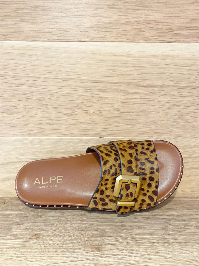 Alpe Leopard Leather Open Toe Slider
