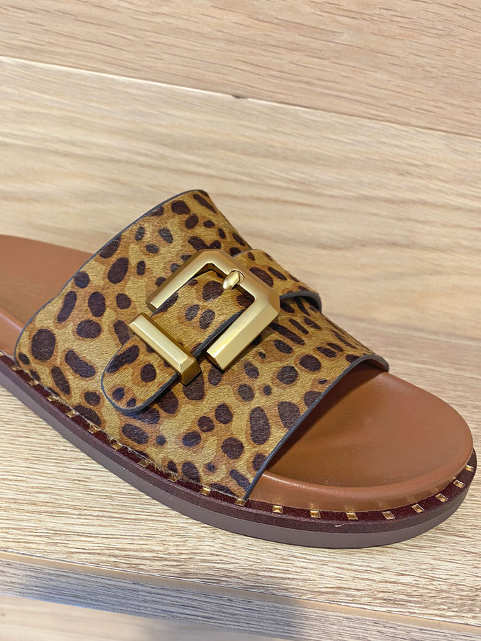 Alpe Leopard Leather Open Toe Slider