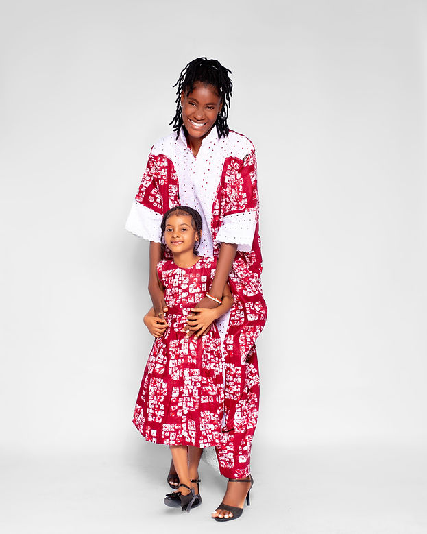 Amanda Girls African Dress (in Wine and White Print, Buttoned Down)