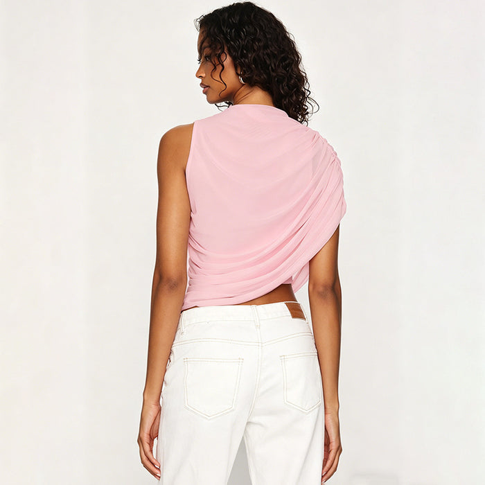 Anora One Shoulder Mesh Top - Pink