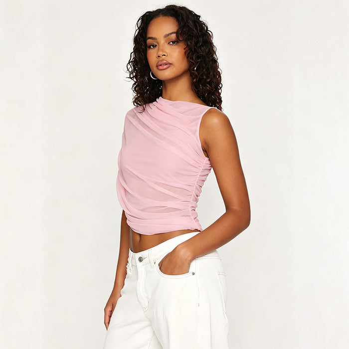 Anora One Shoulder Mesh Top - Pink