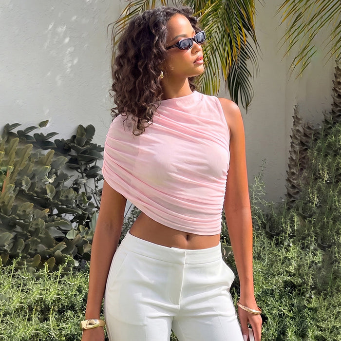 Anora One Shoulder Mesh Top - Pink