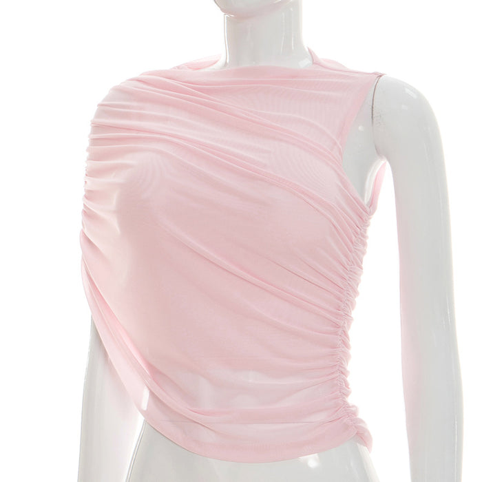 Anora One Shoulder Mesh Top - Pink