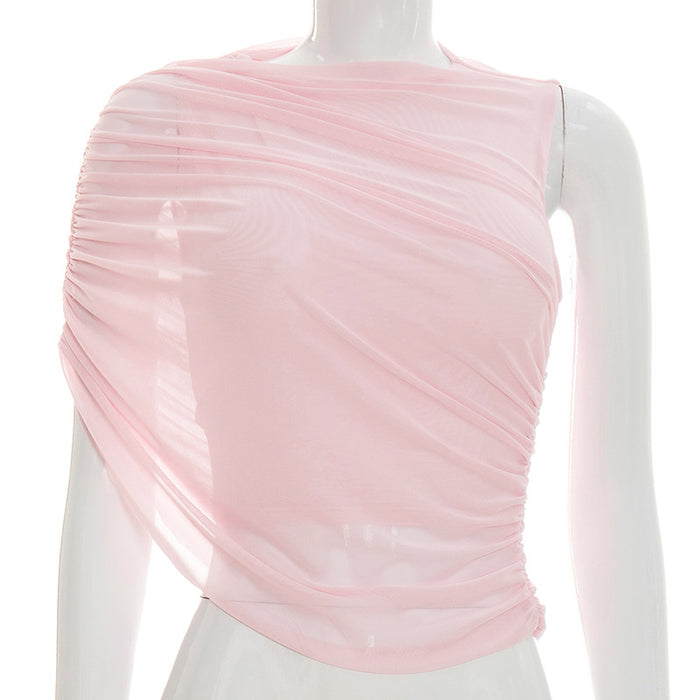 Anora One Shoulder Mesh Top - Pink