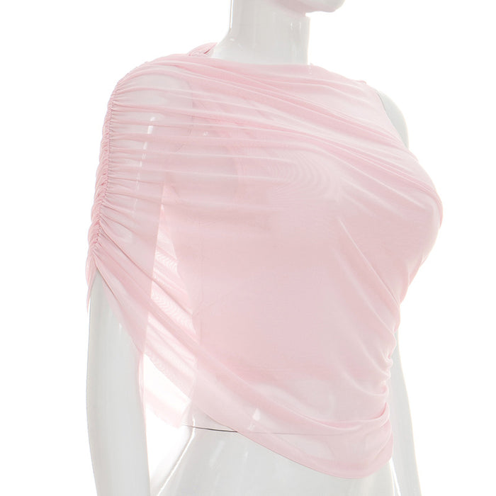 Anora One Shoulder Mesh Top - Pink