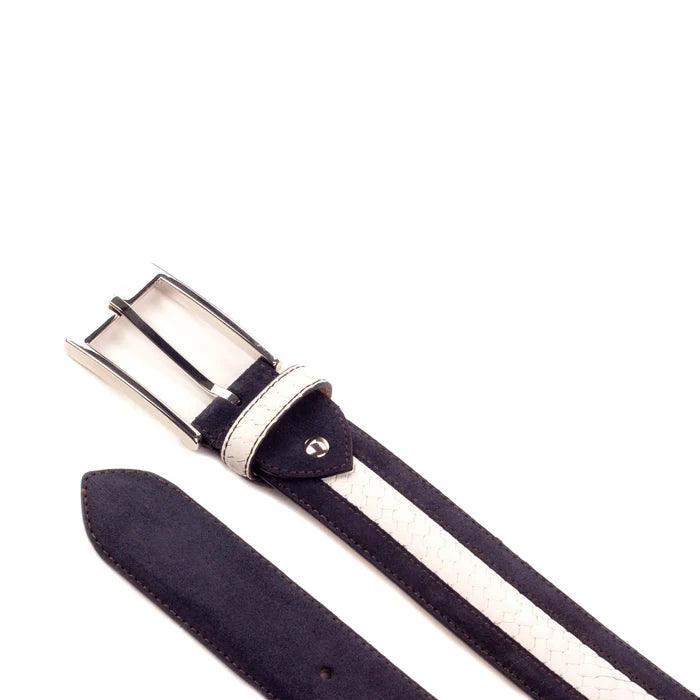 Anza Venice belt in navy white stripes with silver buckle