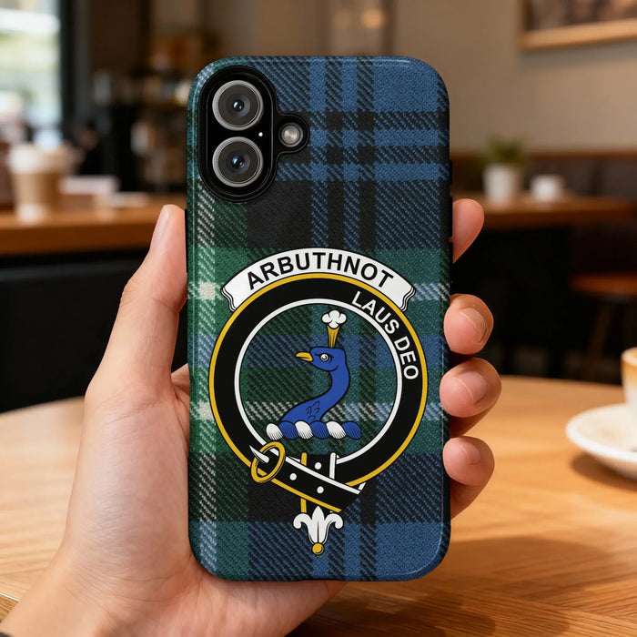 Arbuthnot Laus Deo clan crest glossy phone case – front design view