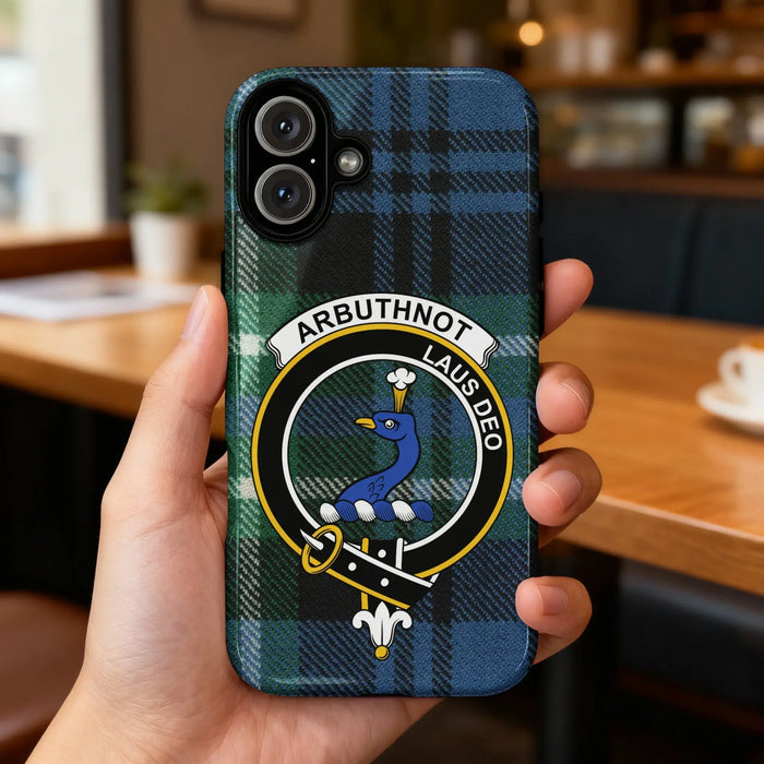 Arbuthnot Laus Deo clan crest glossy phone case – clan artwork detail