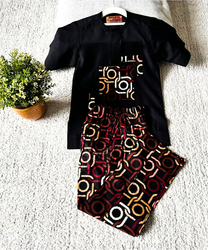 Atta Boys African Co-Ord Set in Geometric Patterned Print