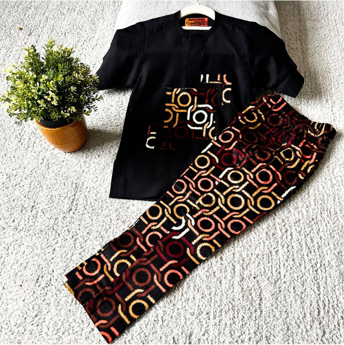Atta Boys African Co-Ord Set in Geometric Patterned Print