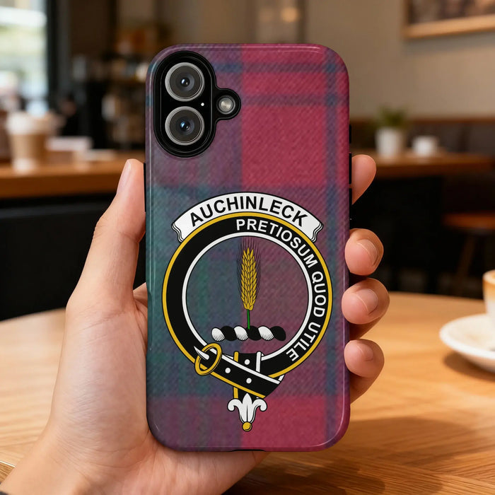 Auchinleck Pretiosum Quod Utile clan crest glossy phone case – front design view