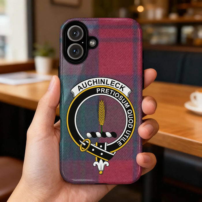 Auchinleck Pretiosum Quod Utile clan crest glossy phone case – clan artwork detail