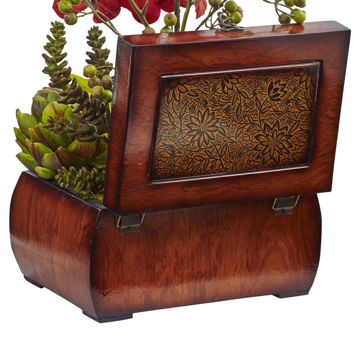 Autumn Orchid & Succulent Arrangement w/Chest