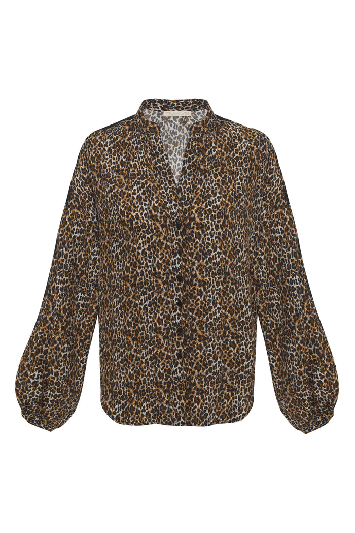 Ava Leopard Henley Top Fall Camel*