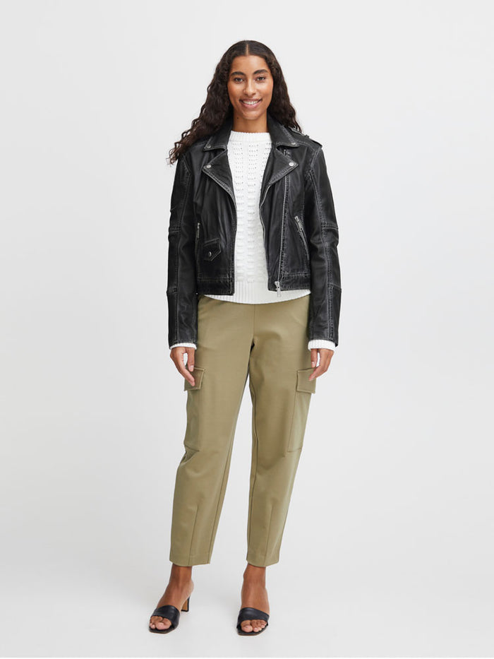 B Young ByDenno Leather Biker Jacket Grey