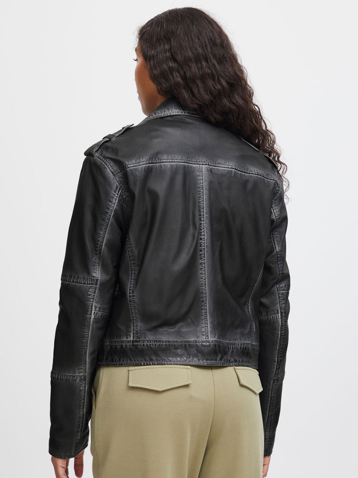 B Young ByDenno Leather Biker Jacket Grey