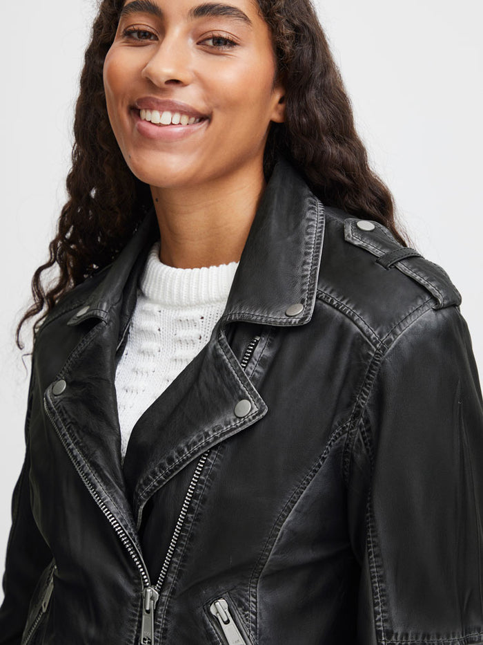 B Young ByDenno Leather Biker Jacket Grey