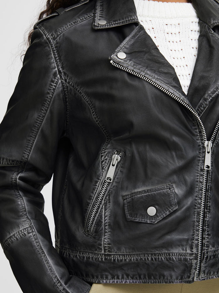 B Young ByDenno Leather Biker Jacket Grey