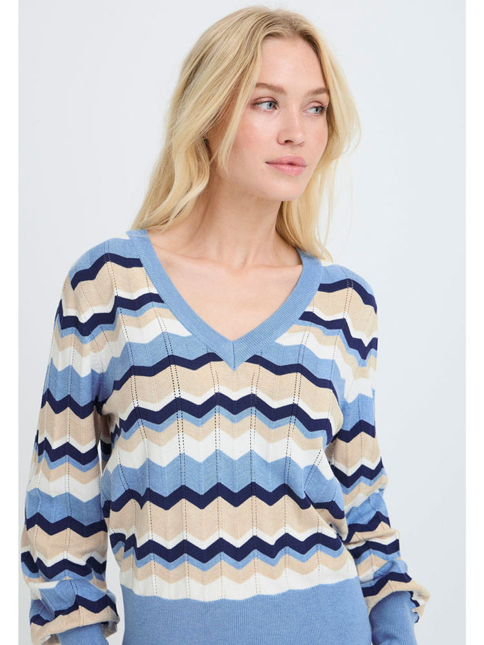B Young ByMmorla V Neck Pointelle Della Robbia Blue Melange