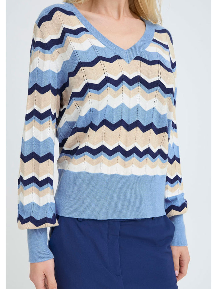 B Young ByMmorla V Neck Pointelle Della Robbia Blue Melange