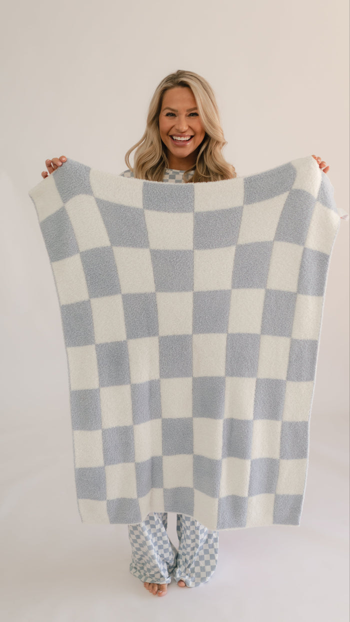 Baby Plush Throw Blanket in Cornflower Blue Checkered