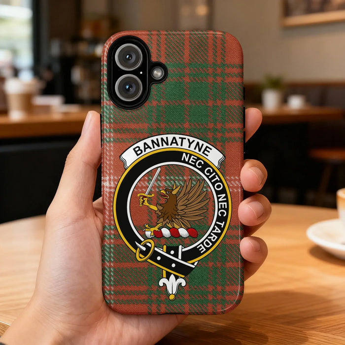 Bannatyne Nec Cito Nec Tarde clan crest glossy phone case – front design view
