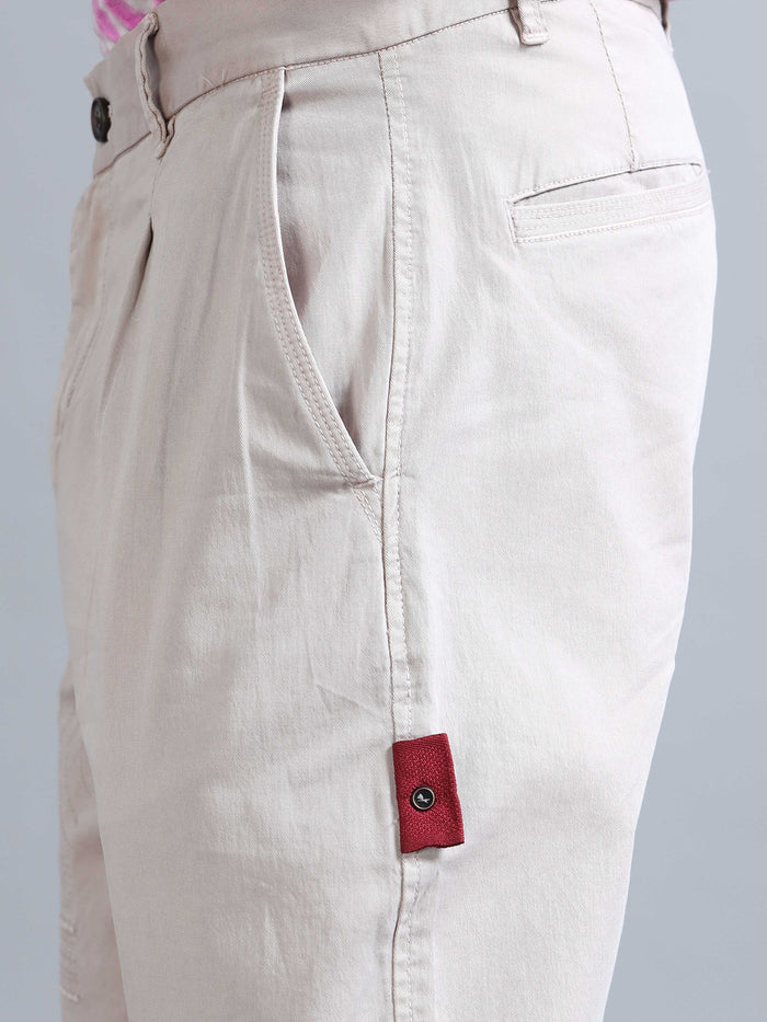 Cream Relaxed Fit Trousers for Men detail view - Battalion Embroidered Trouser by Italian Colony