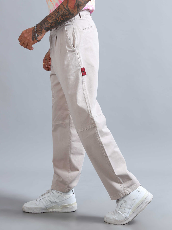 Cream Relaxed Fit Trousers for Men detail view - Battalion Embroidered Trouser by Italian Colony