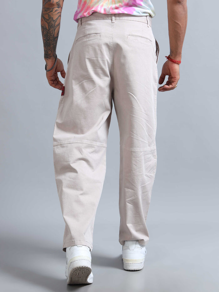 Cream Relaxed Fit Trousers for Men detail view - Battalion Embroidered Trouser by Italian Colony