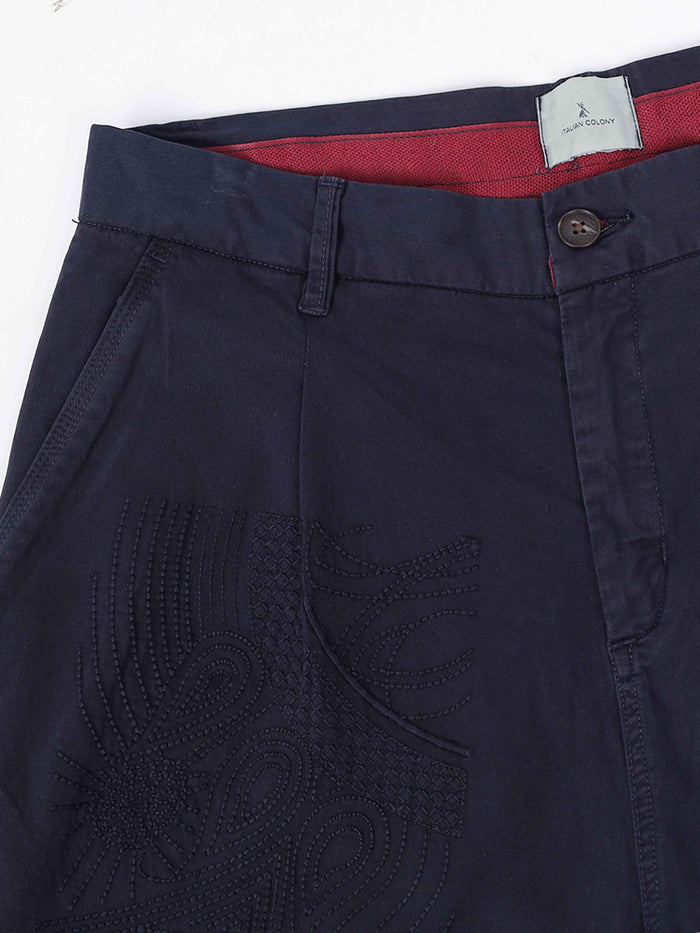 Navy Relaxed Fit Trousers for Men detail view - Battalion Embroidered Trouser by Italian Colony