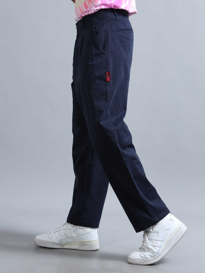 Navy Relaxed Fit Trousers for Men detail view - Battalion Embroidered Trouser by Italian Colony