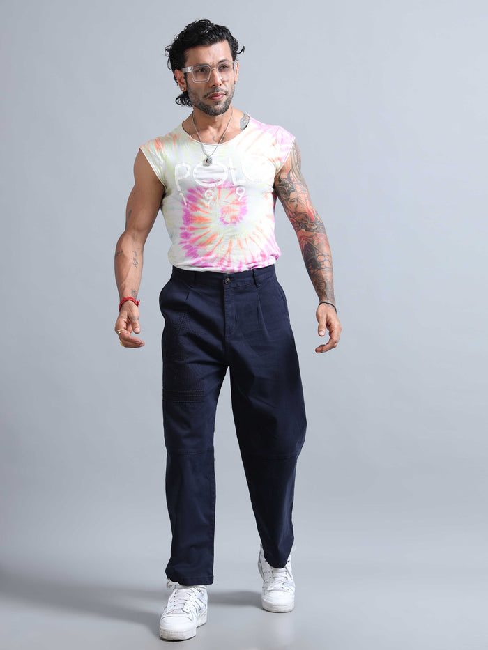 Navy Relaxed Fit Trousers for Men detail view - Battalion Embroidered Trouser by Italian Colony