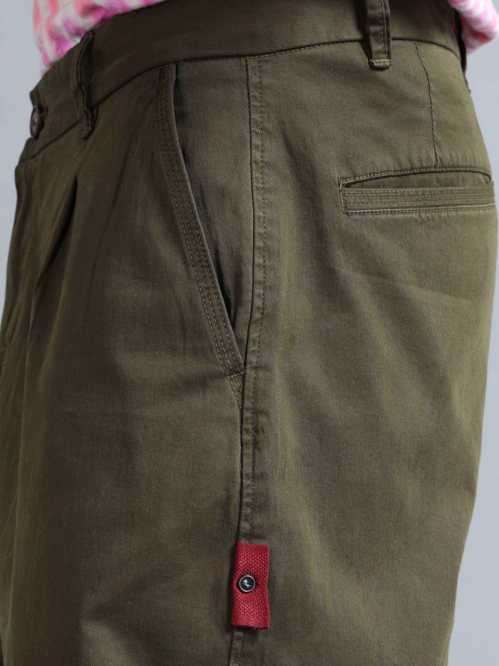 Olive Relaxed Fit Trousers for Men detail view - Battalion Embroidered Trouser by Italian Colony